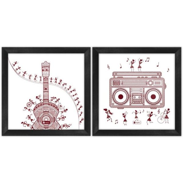 Indigifts Wall Decor For Living Room Music Lover Artistic Design Digital Print Poster Frames 6"x6" Set of 2 - Home Wall Decorations Items, Diwali Home Decoration Items, Warli Art Posters Frame - Image 2