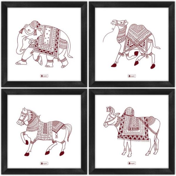 Indigifts Wall Decor for Living Room Animal Ethnic Design Digital Print Poster Frames 6"x6" Set of 4 - Home Wall Decorations Items, Diwali Home Decoration Items, Warli Art Posters Frame - Image 2