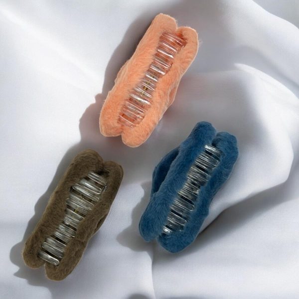 AccessHer Multicolor Fur Claw Clips for Women Aesthetic | Large Clutchers for Hair | Lightweight & Gentle on Hair Strands | Soft Hair Clutcher for Women & Girls (Set of 3) (Multicolor 1) - Image 4
