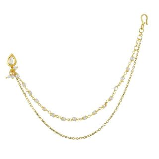 ACCESSHER Gold Plated Traditional and Ethnic Ruby Kundan Embellished Delicate Clip On/Non-Piercing Nose Ring/Nathani with Pearl Chain for Women Pack of 1