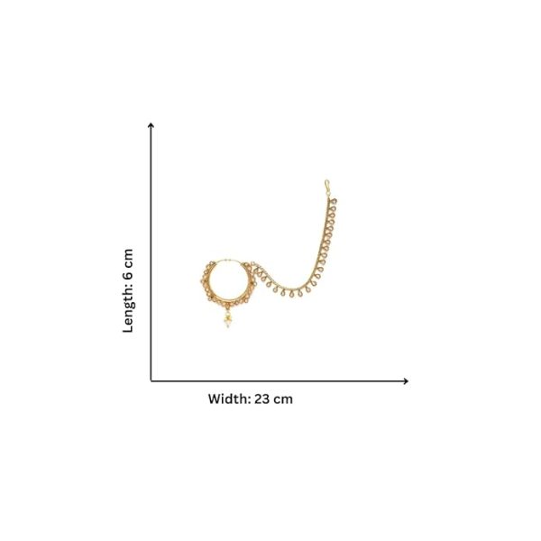 Traditional Ethnic Gold-Plated Copper Nose Ring with Chain & American Diamond for Women | Bridal Jewelry | Perfect Gifting for Karwa Chauth & Weddings - Image 6