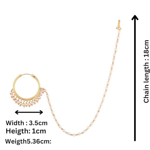 ACCESSHER Gold Plated Pearl Nose Ring/nath with Chain for Women - Image 4