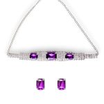 ACCESSHER Silver-Toned Multilayer American Diamond Choker Necklace Set with Stones, Jewellery Set for Women, AD Studded Combo Necklace & Earrings Set