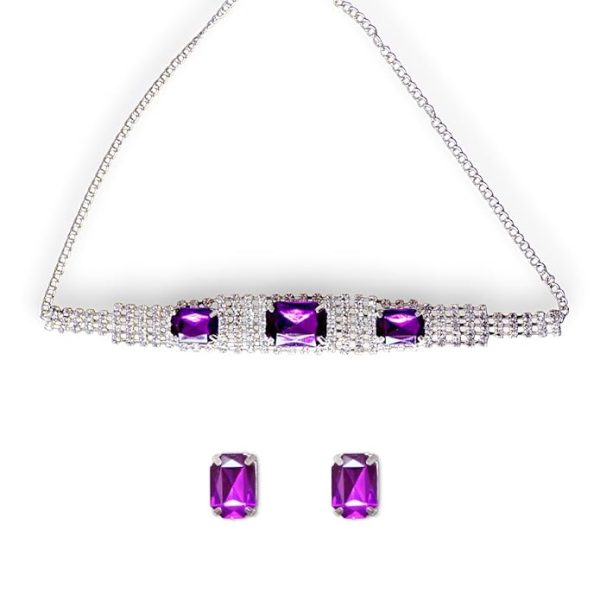 ACCESSHER Silver-Toned Multilayer American Diamond Choker Necklace Set with Stones, Jewellery Set for Women, AD Studded Combo Necklace & Earrings Set