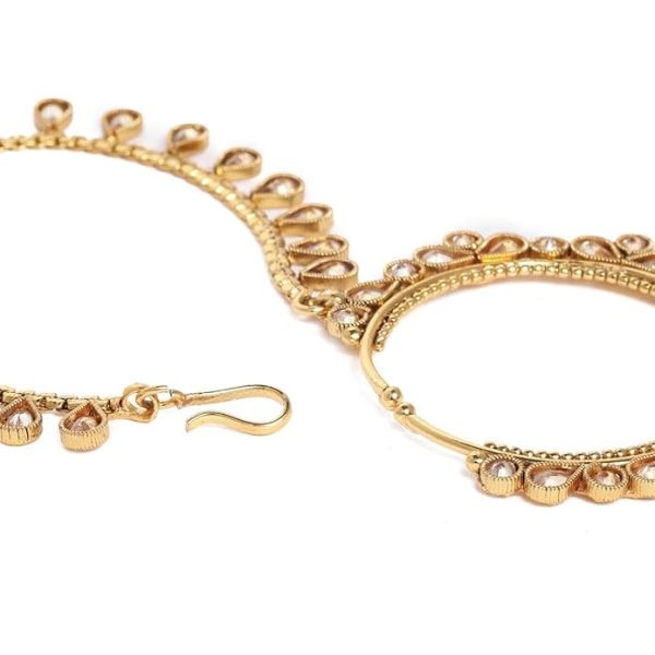 Traditional Ethnic Gold-Plated Copper Nose Ring with Chain & American Diamond for Women | Bridal Jewelry | Perfect Gifting for Karwa Chauth & Weddings - Image 2