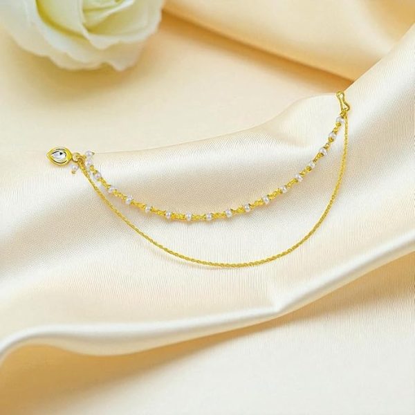 ACCESSHER Gold Plated Traditional and Ethnic Ruby Kundan Embellished Delicate Clip On/Non-Piercing Nose Ring/Nathani with Pearl Chain for Women Pack of 1 - Image 2