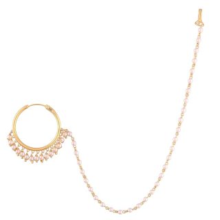 ACCESSHER Gold Plated Pearl Nose Ring/nath with Chain for Women