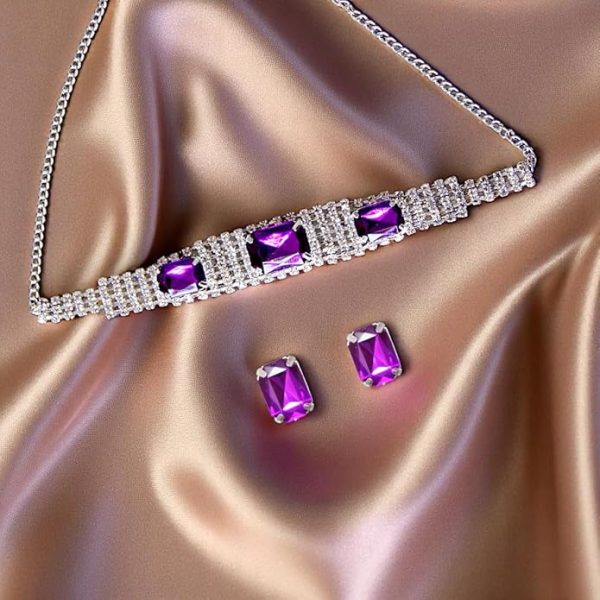 ACCESSHER Silver-Toned Multilayer American Diamond Choker Necklace Set with Stones, Jewellery Set for Women, AD Studded Combo Necklace & Earrings Set - Image 2