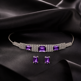 ACCESSHER Silver Toned Multilayer American Diamond Choker Necklace Set