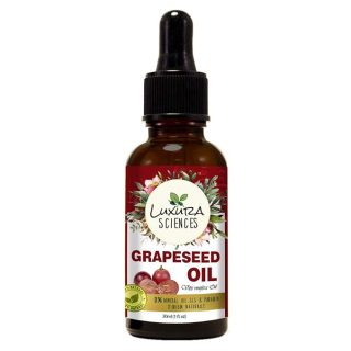 Luxura Sciences organic grape seed oil natural cold pressed rich in vitamin A E K lightweight non greasy moisturizer for skin hair body nourishing massage oil promotes healthy scalp youthful glow