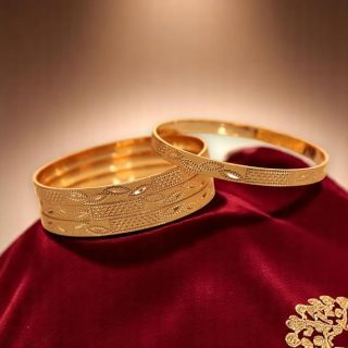 ACCESSHER Matte Gold Plated Handcrafted Bangles (Set of 4, Size 2.8)