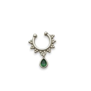 ACCESSHER Silver Plated Nose Ring Without Piercing | Non Pierced Press On Septum Ring with Stone | Clip On Nosepin for Women & Girls (Design 1)