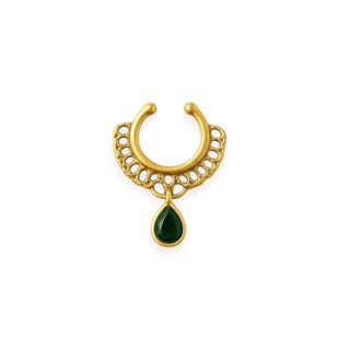 ACCESSHER Gold Plated Nose Ring Without Piercing | Non Pierced Just Press Septum Ring with Stone | Clip On Middle Nose Ring | Nosepin for Women & Girls (Design 4)