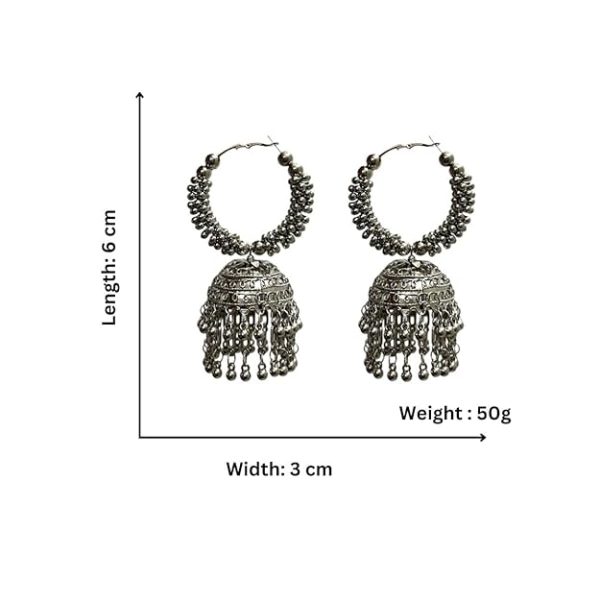 Accessher Silver Plated Stone Studded Boho Style Semi Circle Oxidized Dangle Earrings with Pearl Drops for Women and Girls Pack of 1 - Image 5