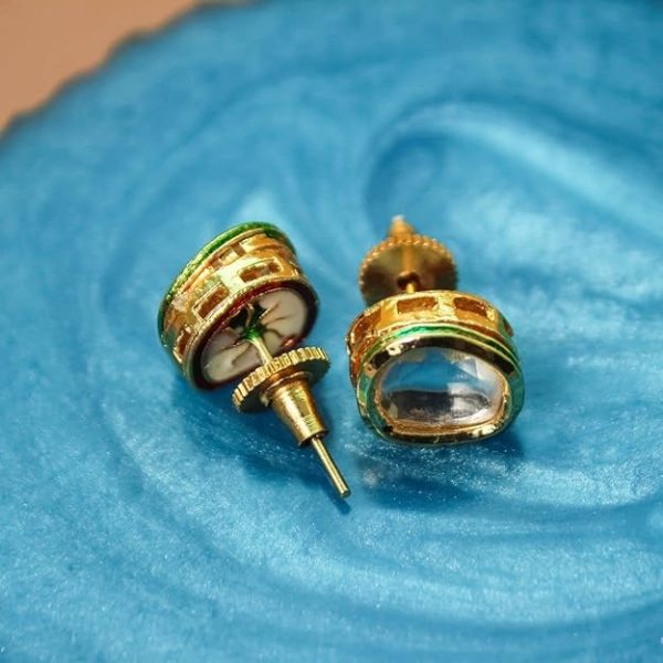 Accessher Traditional Style Gold Plated Delicate Vilandi Kundan Studded Casual Wear Stud Earrings with Push Back Closure for Women and Girls Pack of 1 Pair - Image 3