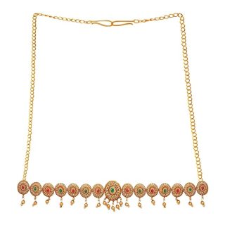 AccessHer Gold Plated Waist Belt for Women | Red & Green Stone Studded Bridal Kamarbandh | Perfect Kamarpatta for Weddings, Karwachauth & Festive Gifting