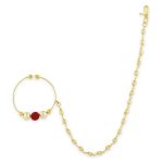 ACCESSHER Gold Plated Traditional and Ethnic Ruby Kundan Embellished Delicate Clip On/Non-Piercing Nose Ring/Nathani with Pearl Chain for Women Pack of 1
