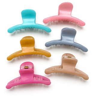 Accessher Acryllic Hair Claw Clip Set - Multicolor Banana Shaped for Women & Girls (Pack of 6)