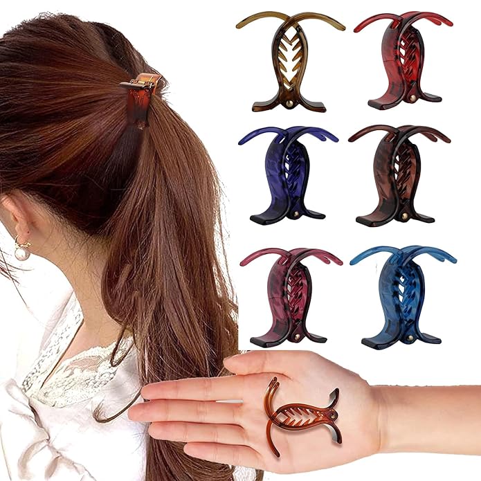 Accessher Black Acrylic Triangle Hair Clip Set - Medium Size Hair Accessories (Pack of 6) - Image 2