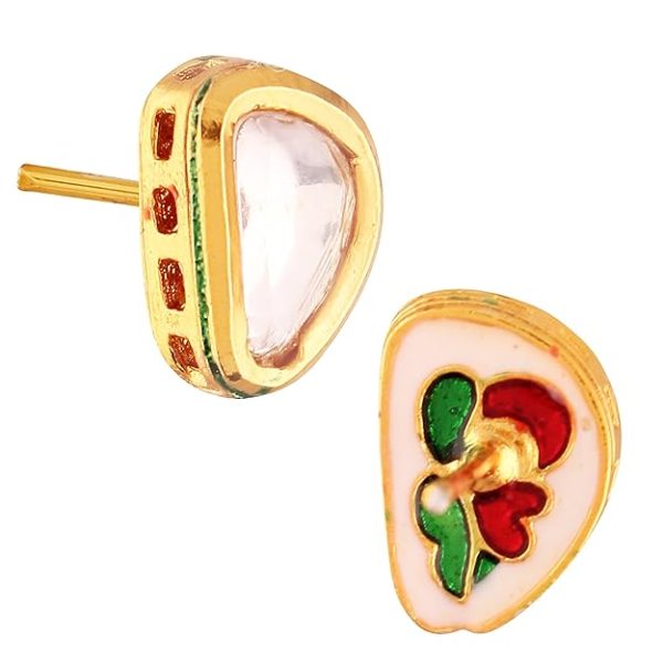 Accessher Traditional Style Gold Plated Delicate Vilandi Kundan Studded Casual Wear Stud Earrings with Push Back Closure for Women and Girls Pack of 1 Pair - Image 5
