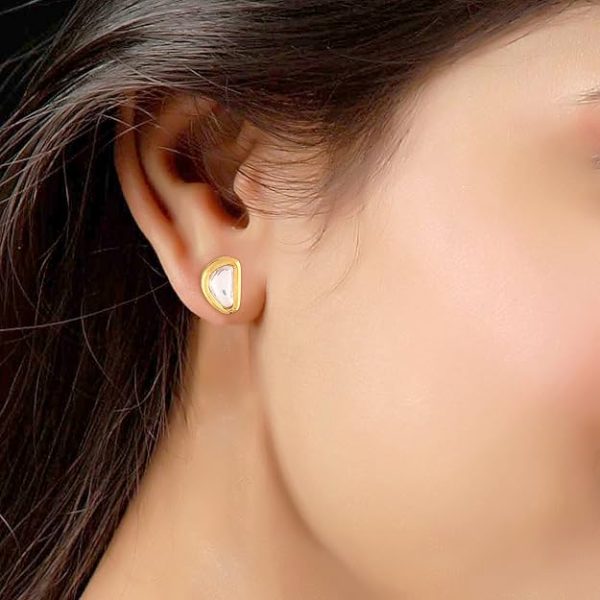 Accessher Traditional Style Gold Plated Delicate Vilandi Kundan Studded Casual Wear Stud Earrings with Push Back Closure for Women and Girls Pack of 1 Pair - Image 6