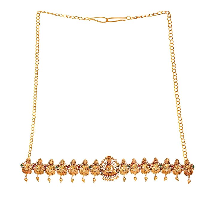 AccessHer Gold Plated Temple Jewellery Kamarbandh with Goddess Lakshmi Design - Bridal Waist Belt - Image 3