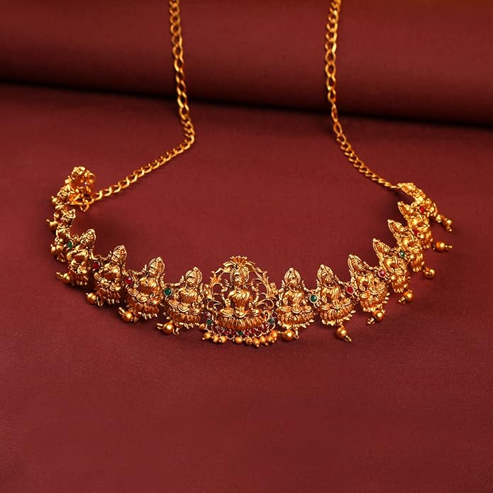 AccessHer Gold Plated Temple Jewellery Kamarbandh with Goddess Lakshmi Design - Bridal Waist Belt - Image 2