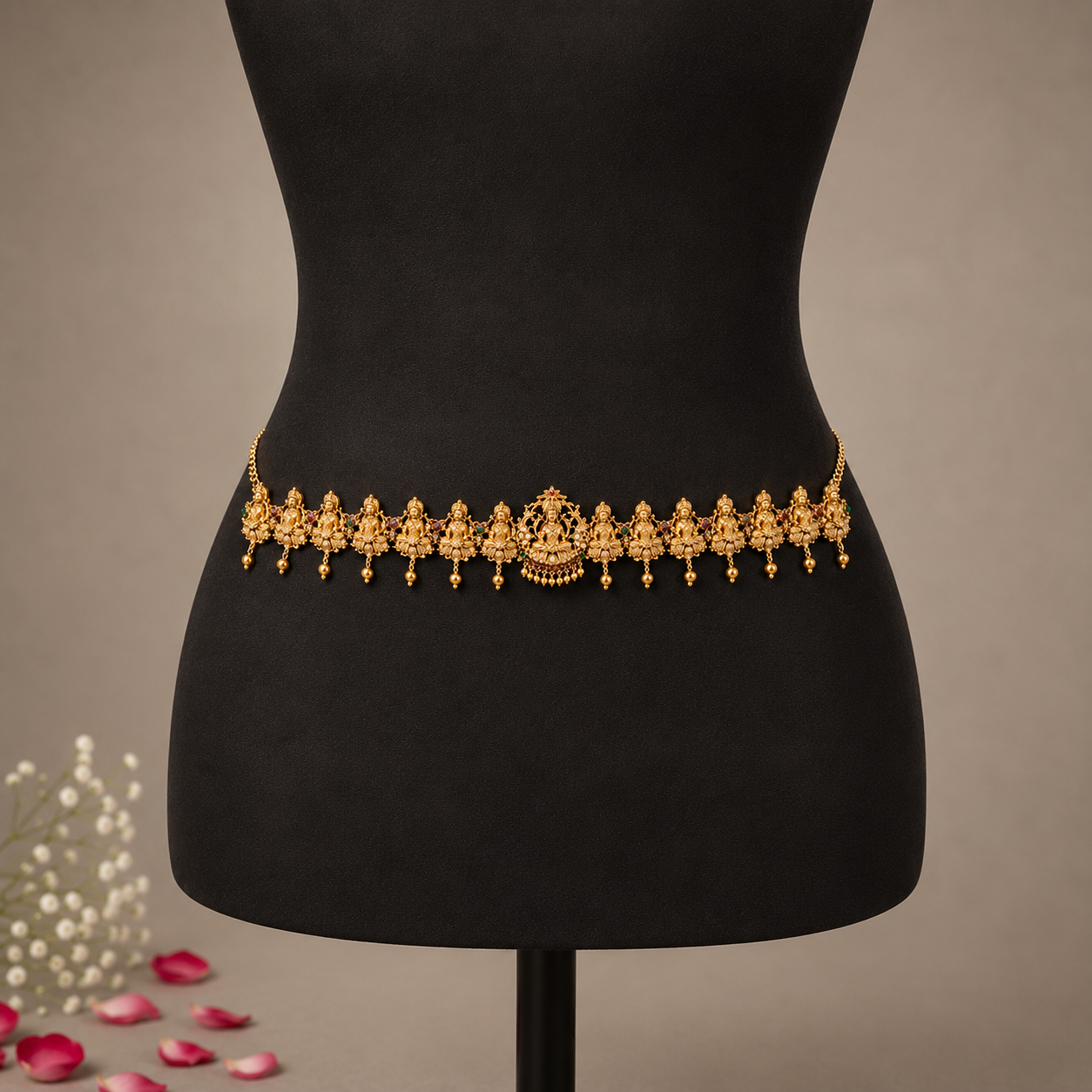 AccessHer Gold Plated Temple Jewellery Kamarbandh with Goddess Lakshmi Design - Bridal Waist Belt - Image 4