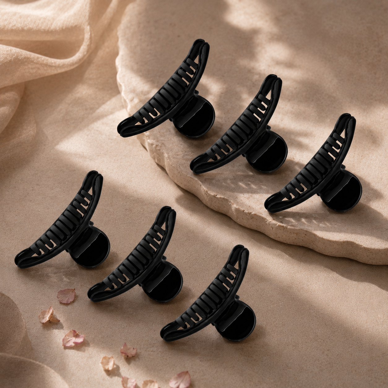 Accessher Black Acrylic Butterfly Claw Clip Set with Tight Grip - Medium Size Hair Clutchers (Pack of 6)