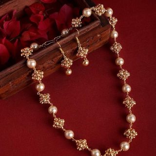 ACCESSHER Contemporary Style Statement Freshwater Pearls Embedded Knotted Links Design Chain Necklace with Lobster Claw Clsoure for Women and Girls Pack of 1 (Pink1)