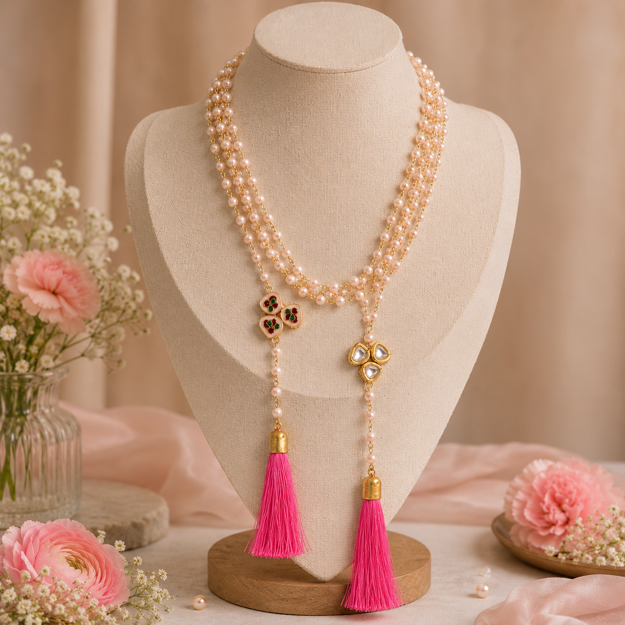 ACCESSHER Contemporary Knotted Link Chain Necklace - Freshwater Pearls & Lobster Claw Closure for Women (Pink) - Image 2