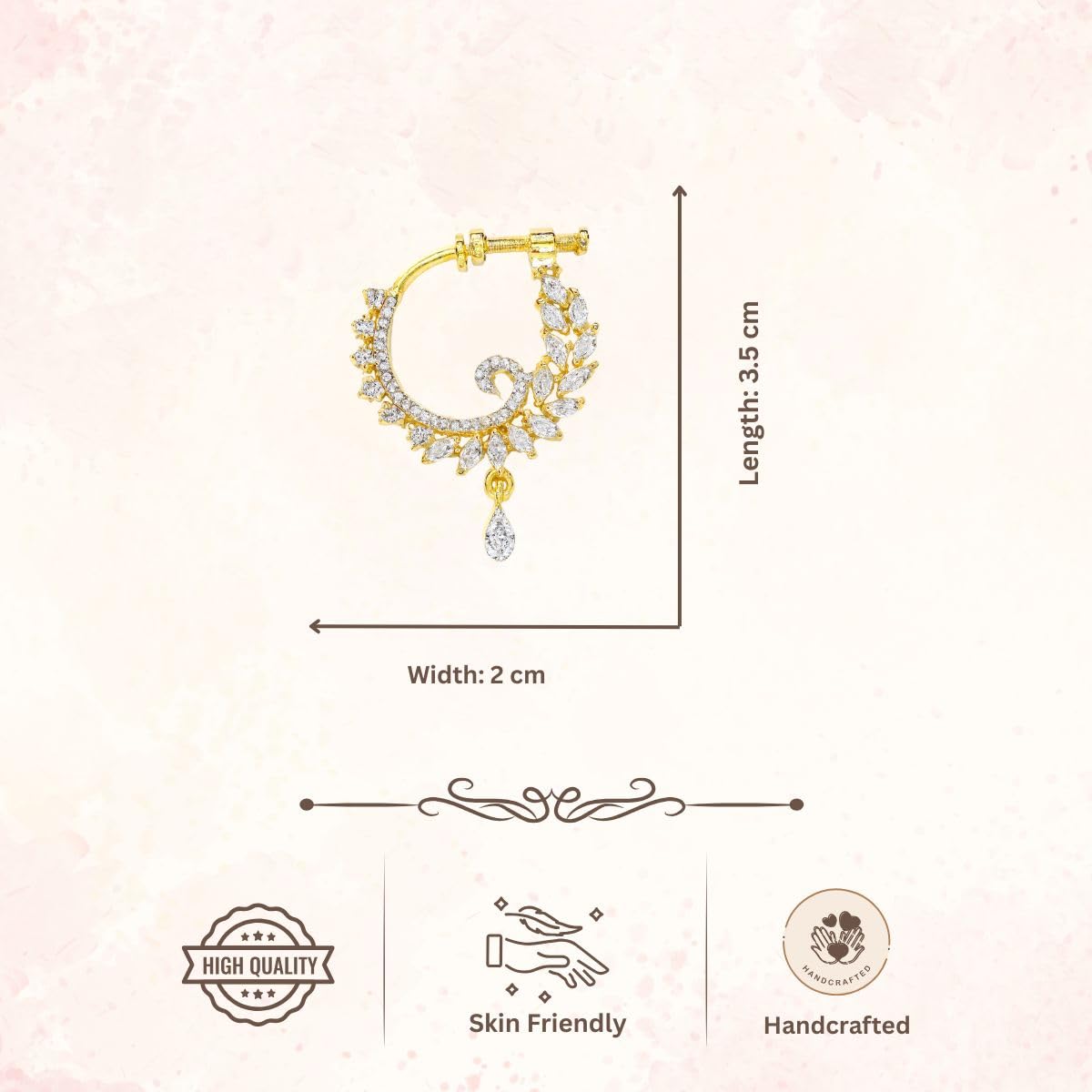 ACCESSHER Gold Plated American Diamond Clip-On Nose Pin - Non Pierced Nathani - Image 5