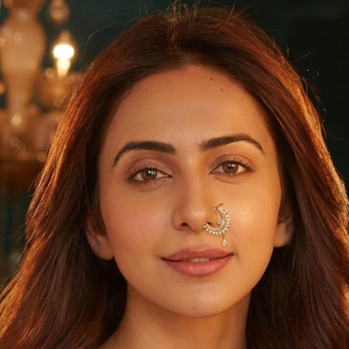 ACCESSHER Gold Plated American Diamond Clip-On Nose Pin - Non Pierced Nathani - Image 4