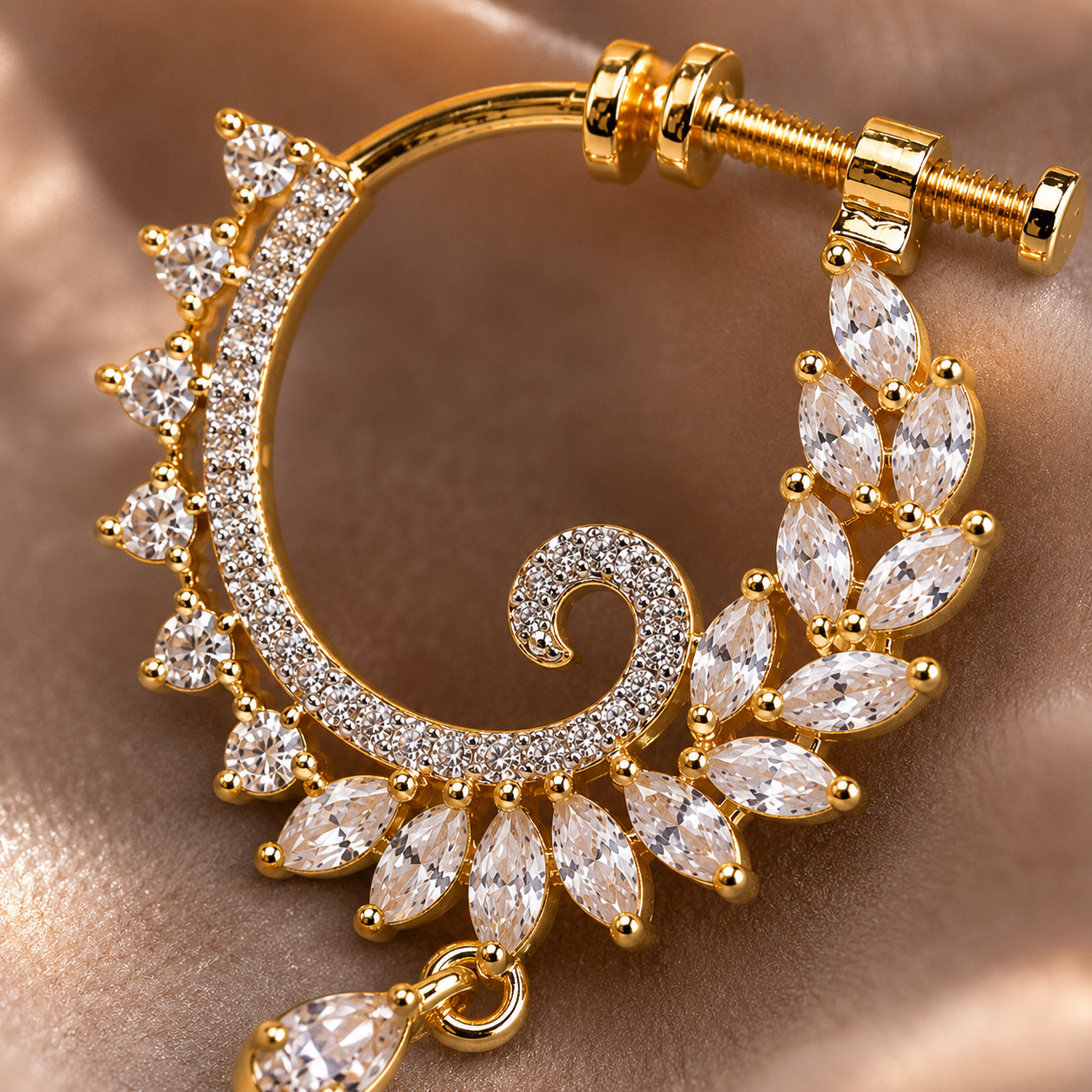 ACCESSHER Gold Plated American Diamond Clip-On Nose Pin - Non Pierced Nathani - Image 3