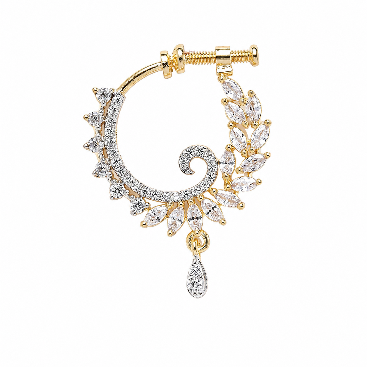 ACCESSHER Gold Plated American Diamond Clip-On Nose Pin - Non Pierced Nathani - Image 6
