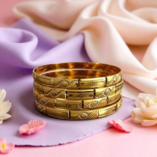 ACCESSHER Elegant Gold-Plated Textured Kada Set | Stylish Kangan Set with Traditional Intricate Floral Motif Detailing | Traditional Bangle Set for Women & Girls (Set of 4) (2.6)