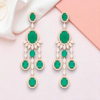 ACCESSHER Elegant Gold-Tone Crystal Dangle Earrings | American Diamond Studded Lightweight Jewellery For Gift | Stylish Earring Set For Women & Girls (Purple)