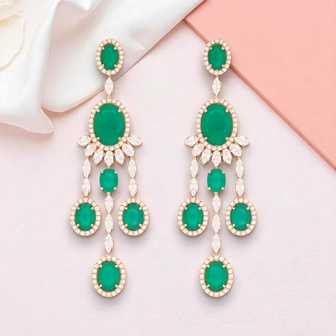 ACCESSHER Elegant Gold-Tone Crystal Dangle Earrings | American Diamond Studded Lightweight Jewellery For Gift | Stylish Earring Set For Women & Girls (Purple)