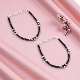 ACCESSHER Evil Eye Lucky Protection Anklets with Butterfly Charms | Adjustable Charm Beaded Anklet Pair for Gifting | Stylish Jewellery for Women & Girls (Pack of 2) (Design 6)
