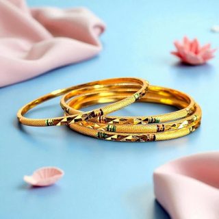 ACCESSHER Gold Plated Bangles | Fancy Bangle Set | Traditional women's bangles set for Women & Girls (Set of 4) (2.4)