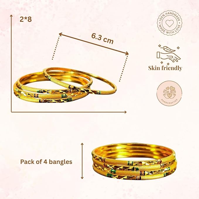 ACCESSHER Gold Plated Bangles | Fancy Bangle Set | Traditional women's bangles set for Women & Girls (Set of 4) (2.4) - Image 5