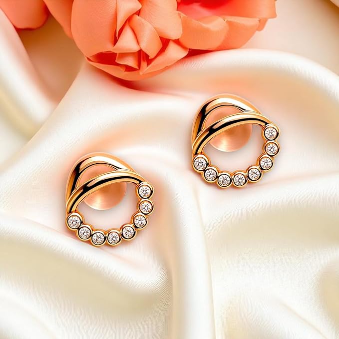 ACCESSHER Gold Plated Blue Stone Stud Earrings With American Diamond Detail | Lightweight & Classy Studs For Casual And Ethnic Looks | Earrings For Women And Girls (Green)