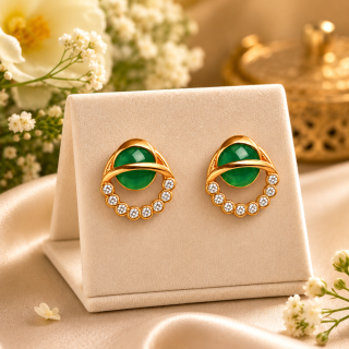ACCESSHER Gold-Plated Blue Stone Stud Earrings - American Diamond Accents for Women & Girls