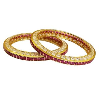 ACCESSHER jewellery American Diamond Polki Stone Bangles With Ruby set of 2 for women and girls