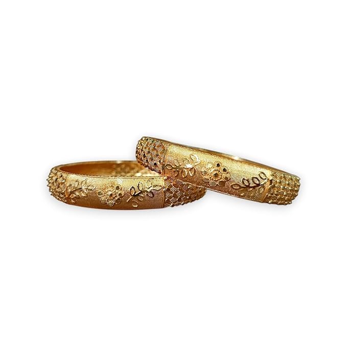 ACCESSHER Gold Plated Handcrafted Bracelet Bangles - Floral & Silver Tone Detailing (Set of 2, Size 2.6) - Image 2