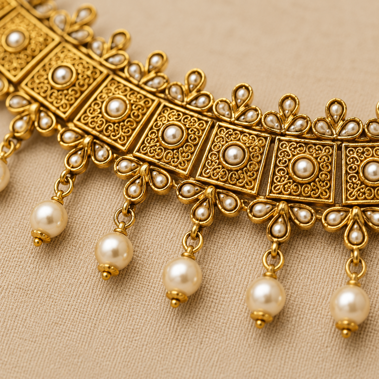 ACCESSHER Gold Plated Handcrafted Necklace Set with Matching Earrings - Lightweight Traditional Jewellery - Image 2