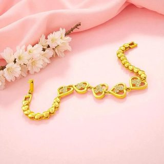 ACCESSHER Gold-Plated Heart-Shape Crystal Bangle Bracelet | Stylish Jewellery Gift for Wife, Girlfriend | Elegant Bracelet For Women And Girls Women & Girls