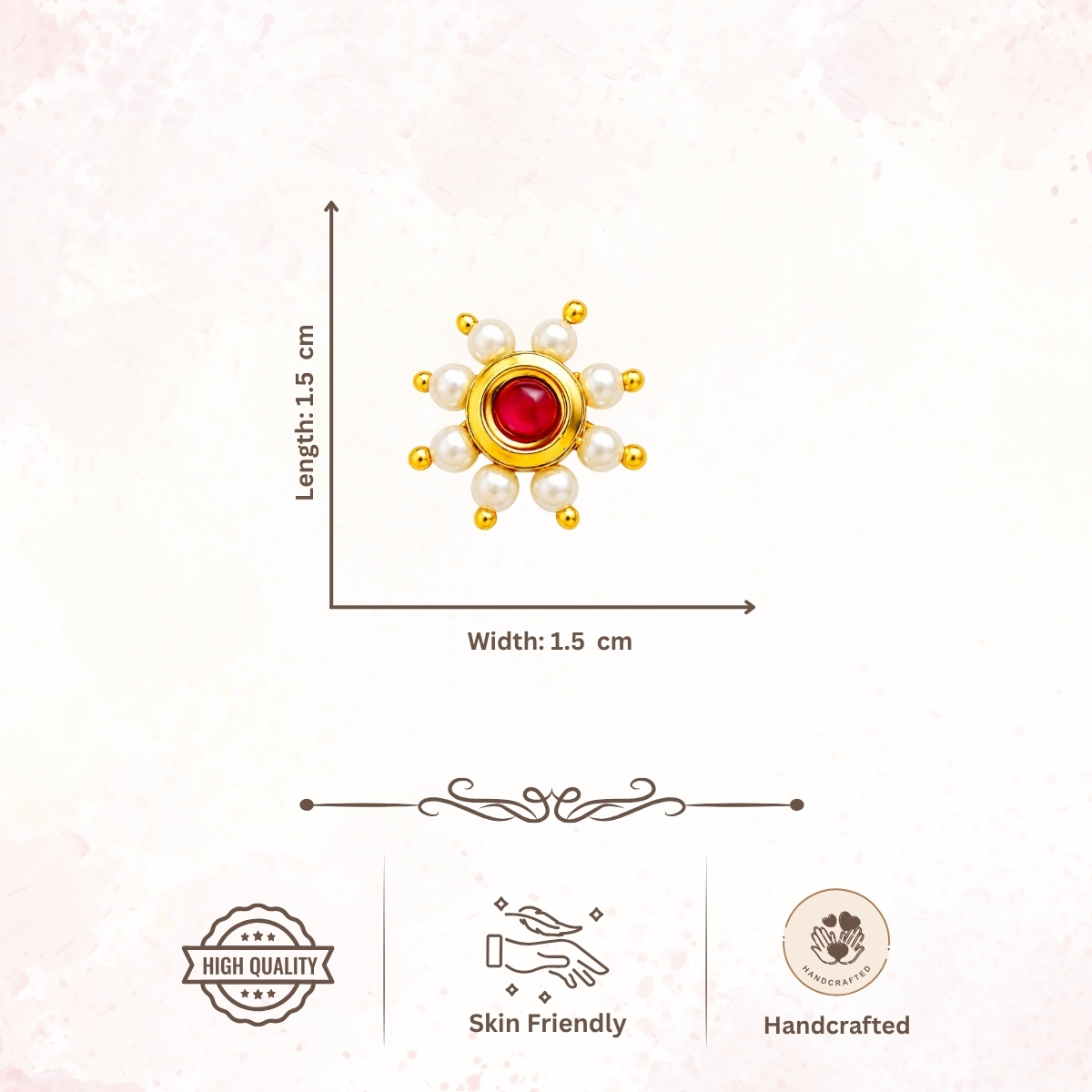 ACCESSHER Kundan & Pearl Embellished Floral Clip-On Nose Ring - Non Pierced Design - Image 5