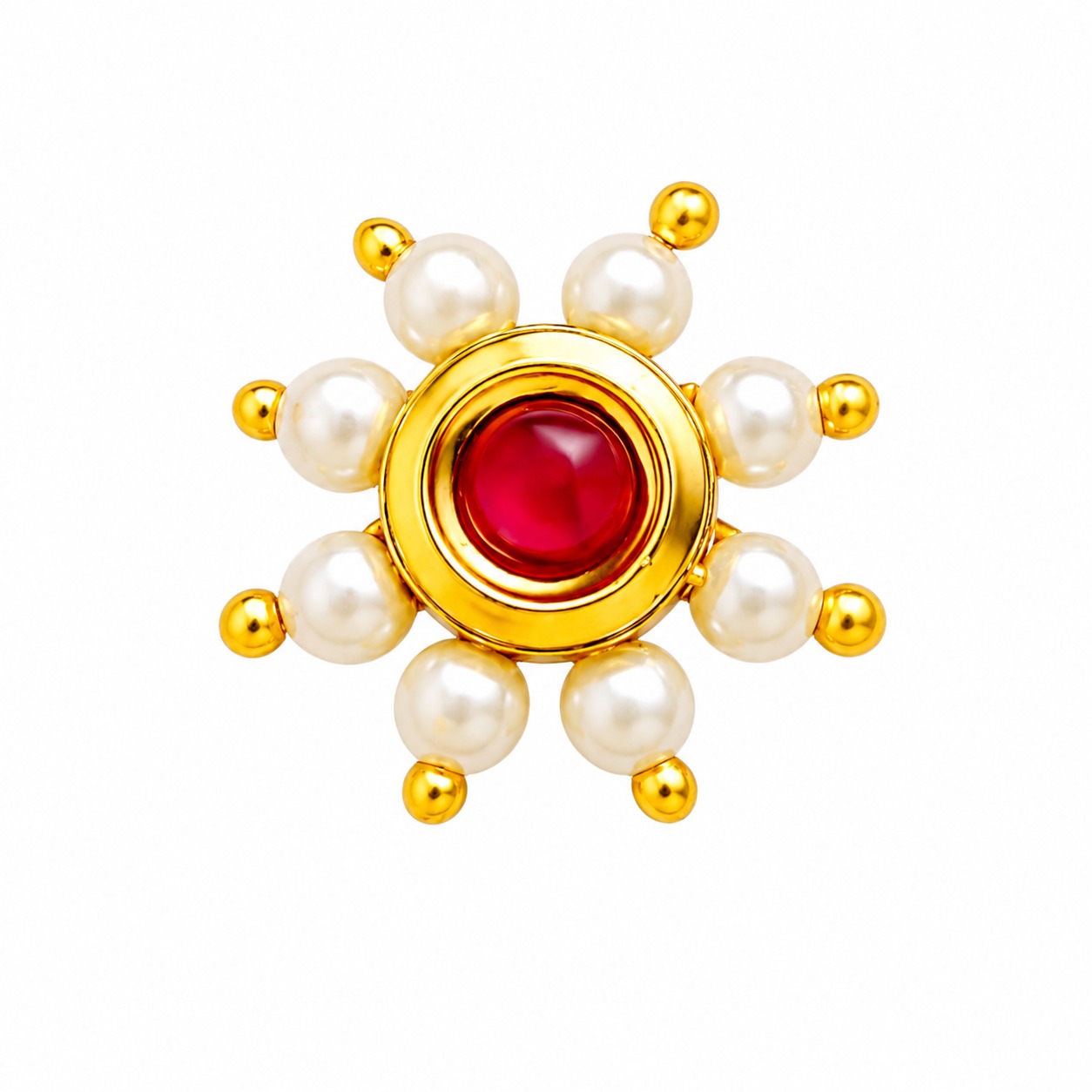 ACCESSHER Kundan & Pearl Embellished Floral Clip-On Nose Ring - Non Pierced Design - Image 6