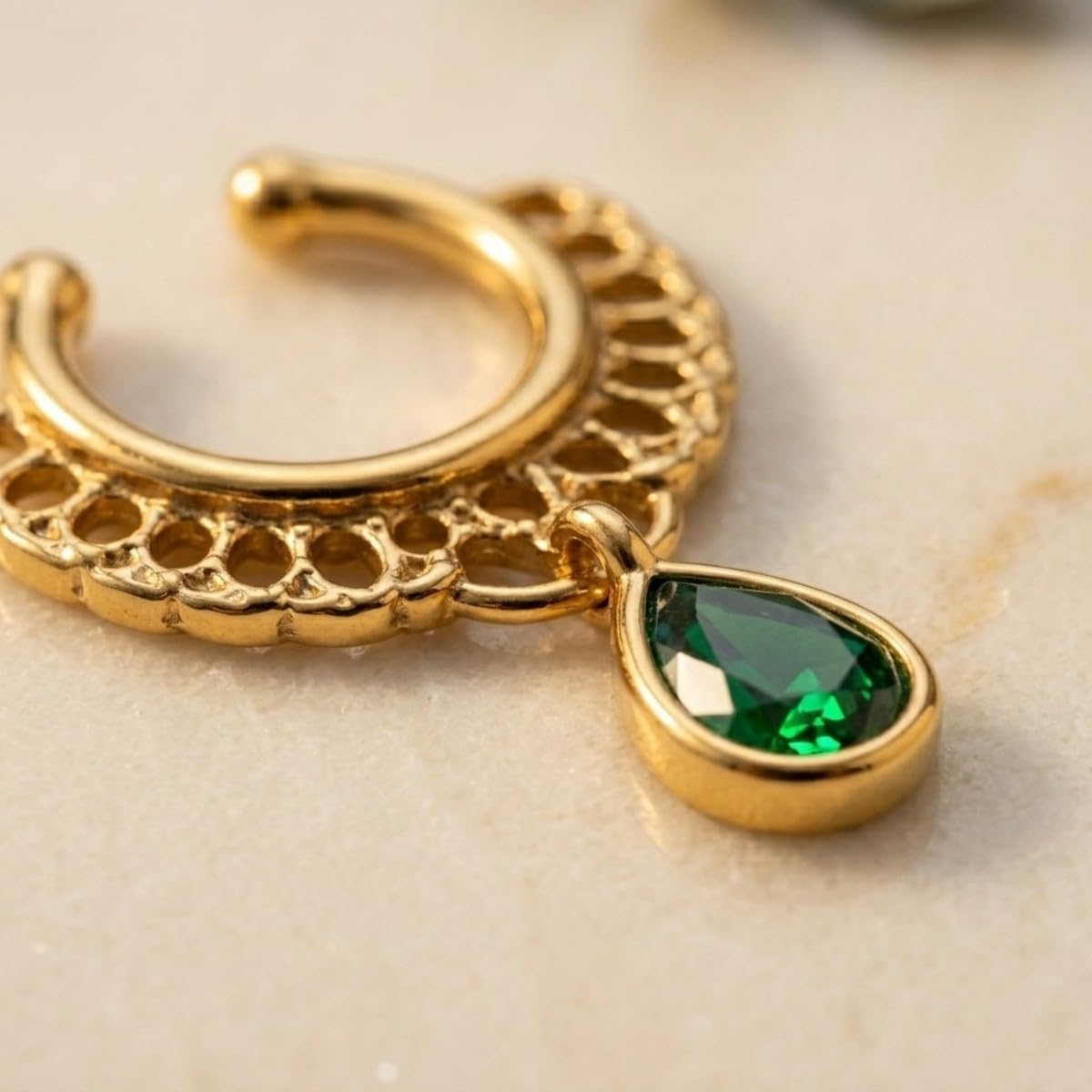 ACCESSHER Gold Plated Clip-On Septum Nose Ring with Stone - Non Pierced Nosepin - Image 3